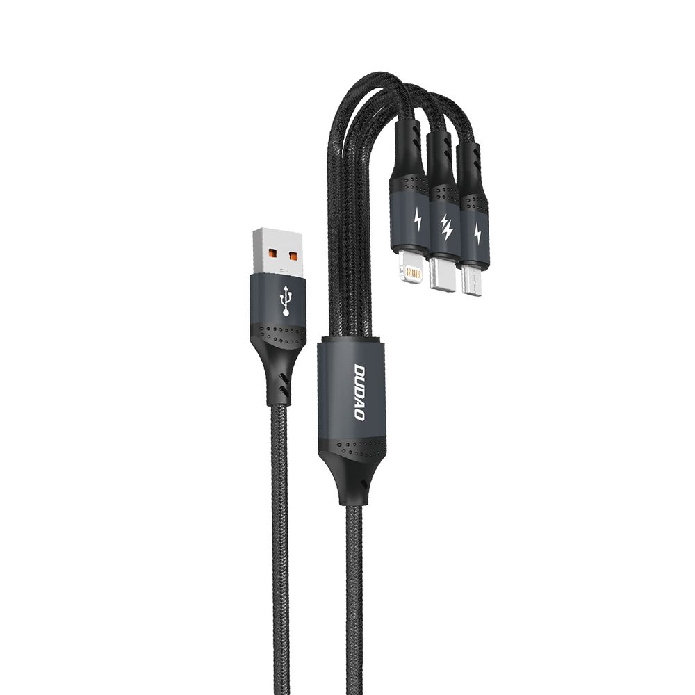 Levně Dudao L3E 3v1 kabel MicroUSB + USB-C + Lightning, 60W 1,2 m, černý