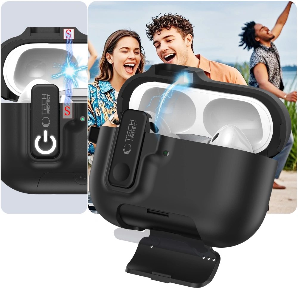 Tech-Protect Slim Hook puzdro, Apple AirPods Pro 3, čierne