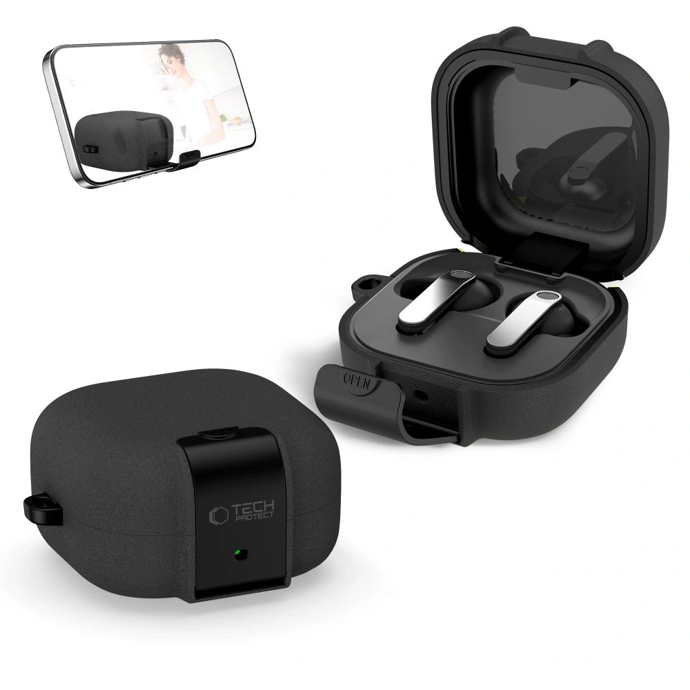Tech-Protect Slim Hook puzdro, Samsung Galaxy Buds 4 / 4 Pro, čierne