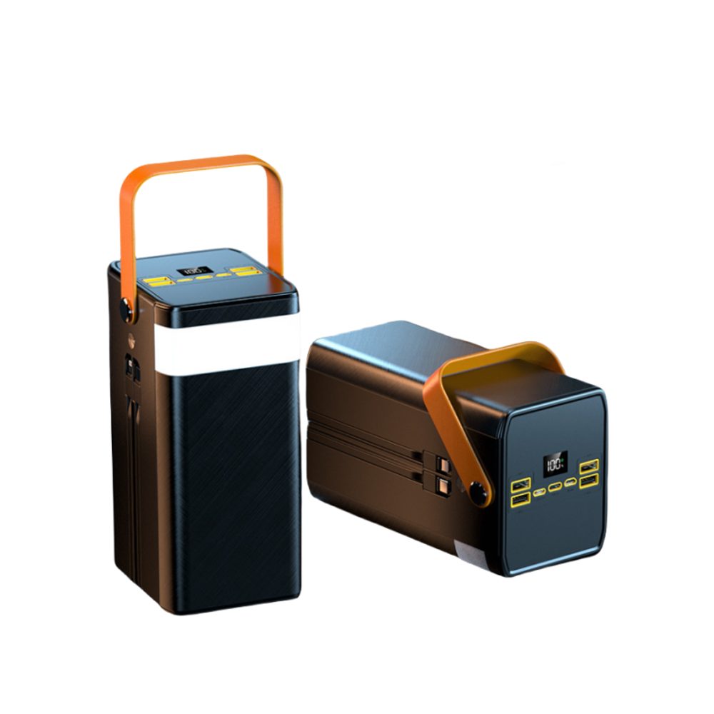Powerbanka 120 000 mAh, 22.5W PD, 4 USB + 2 kabely, LED světla, černá