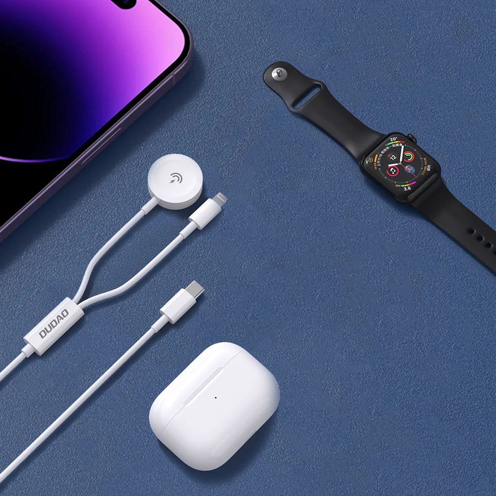 Dudao A12Max 2v1 kábel pre iWatch + Lightning - USB-C, 20W PD, 1,2 m, biely