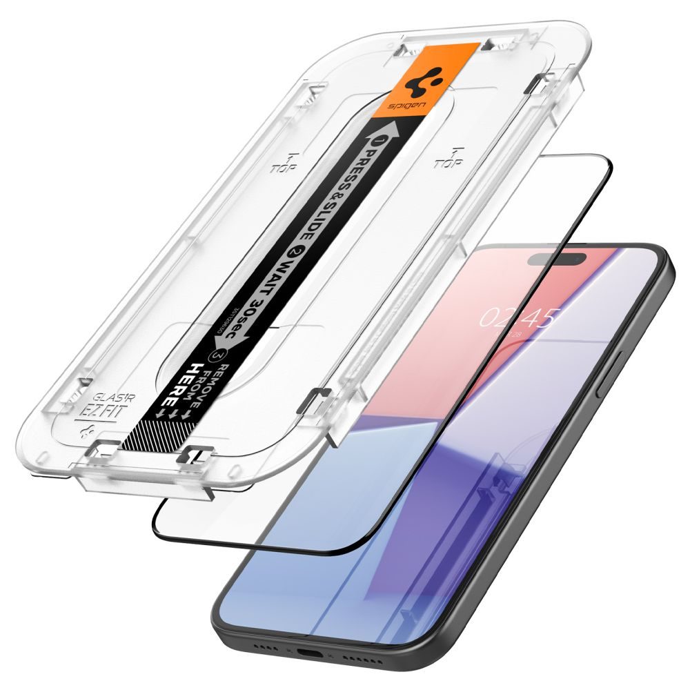 Spigen Glass.TR EZFit FC S Aplikátorom, Tvrdené Sklo, IPhone 15 Plus, čierne