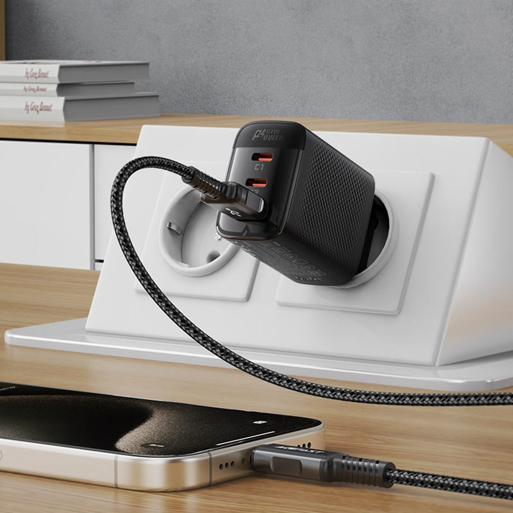 Acefast nabíjačka A108 GaN, 67W, 3A, 2x USB-C + USB, čierna
