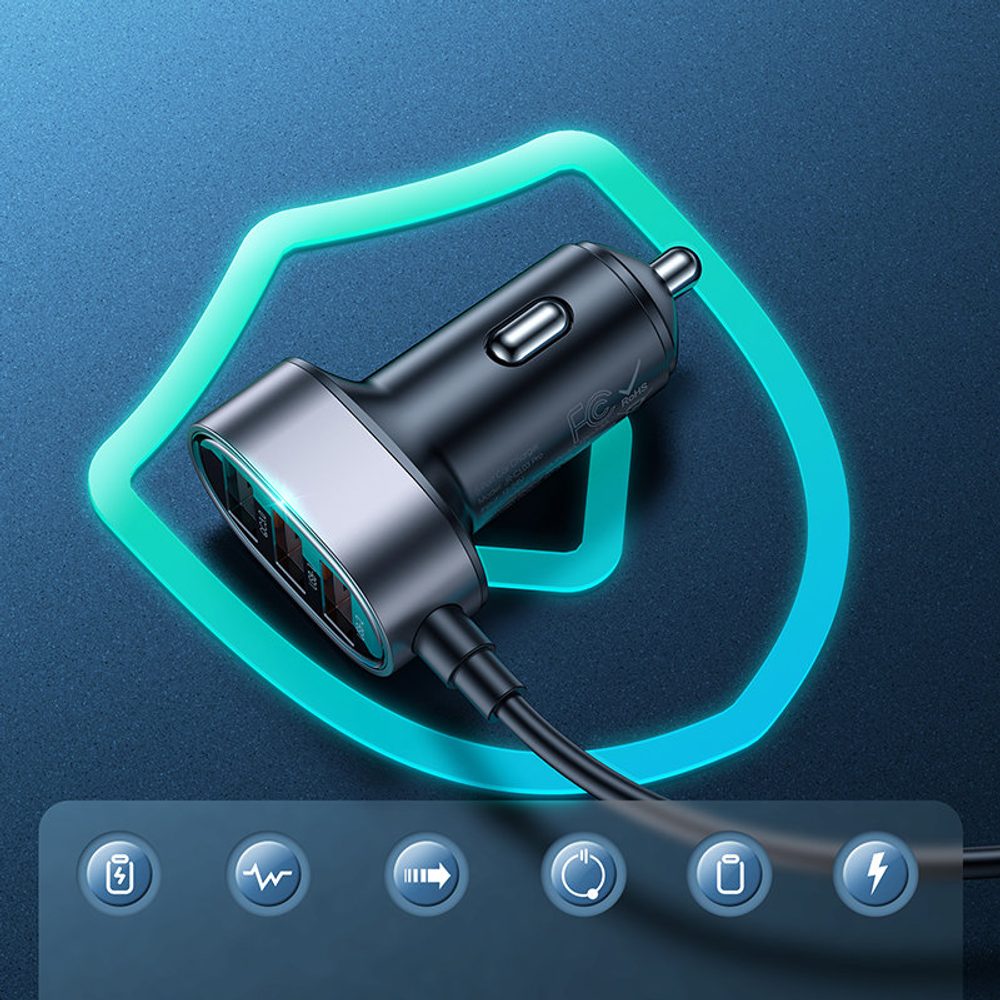 Joyroom Brzi Auto Punjač S Produžnim Kabelom, 45W, 5x USB-A, Crni (JR-CL03 Pro)