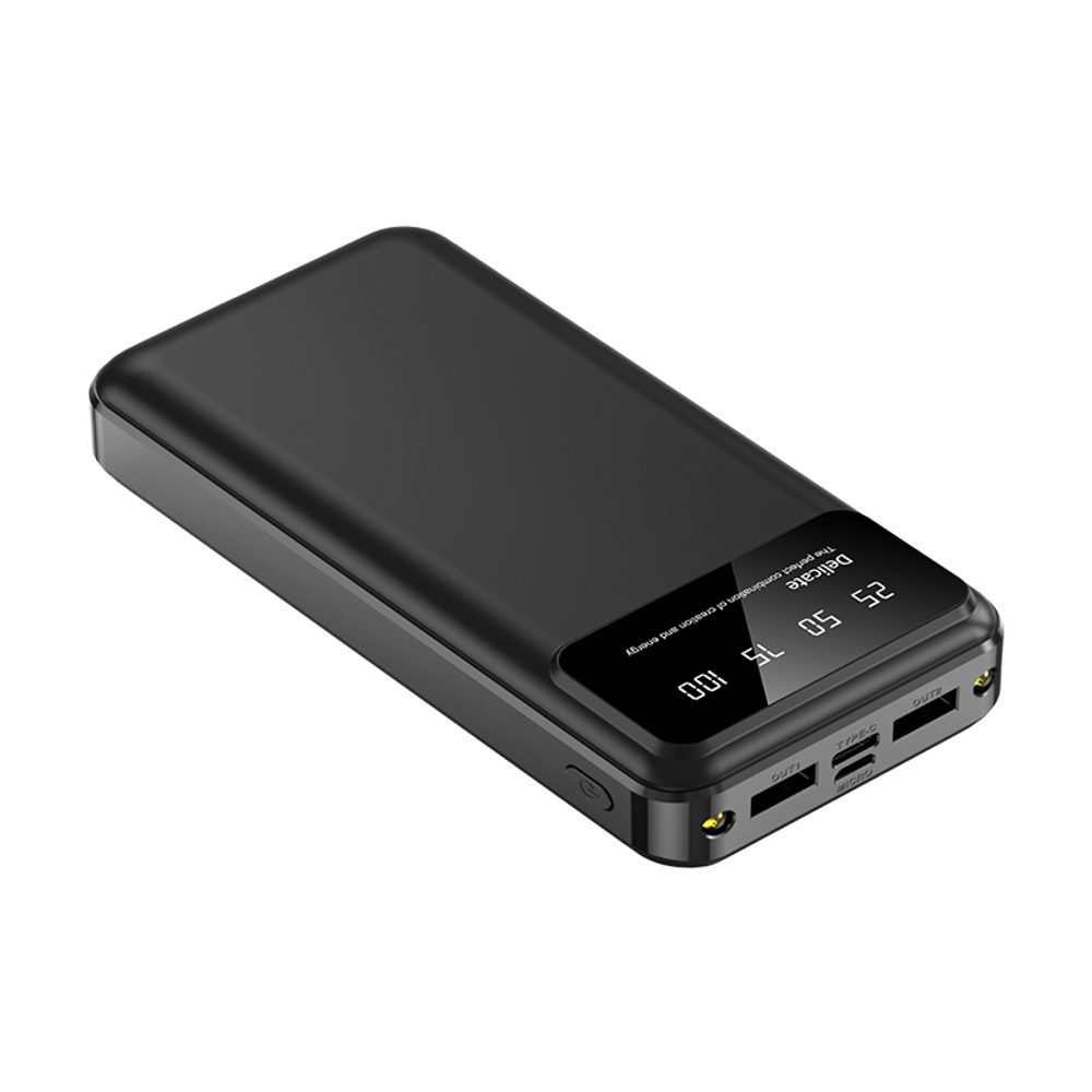 Powerbanka 20000mAh, 2x USB, s LED svetlom, čierna