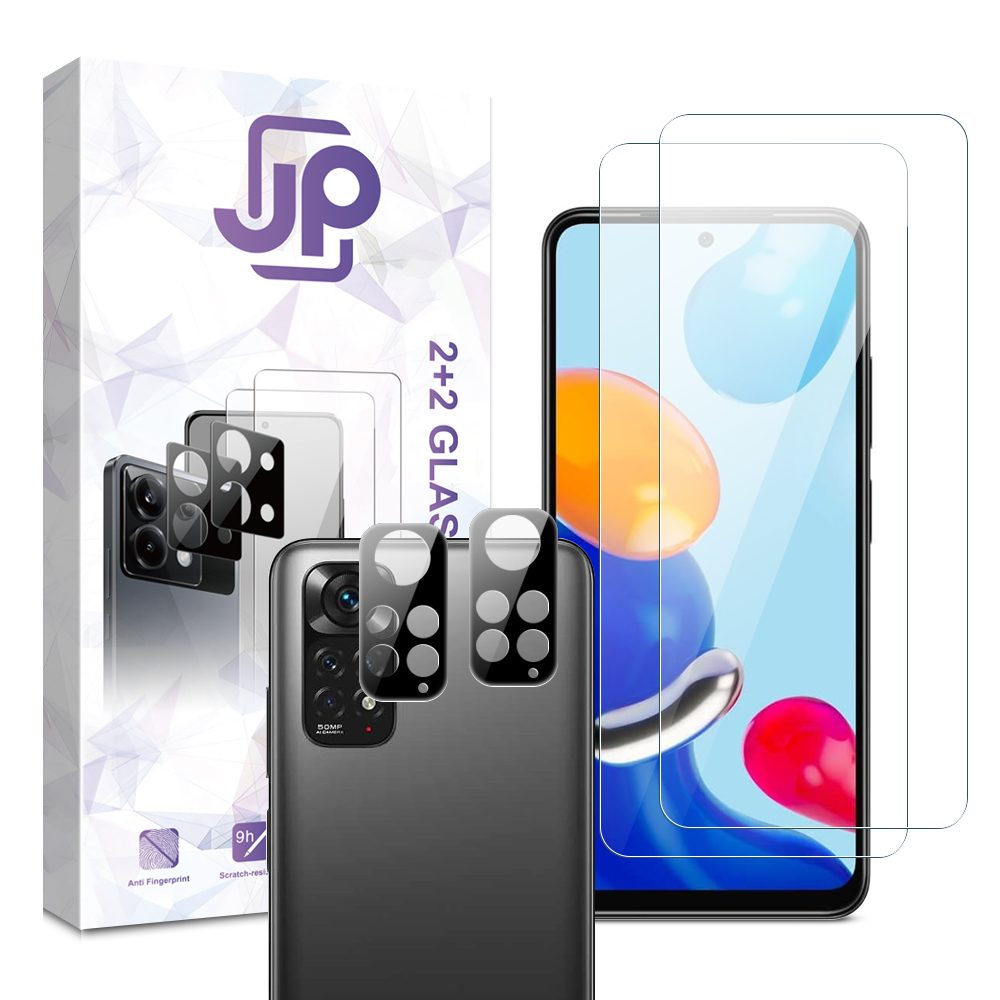 JP Combo pack, Sada 2 tvrzených skel a 2 sklíček na fotoaparát, Xiaomi Redmi Note 11