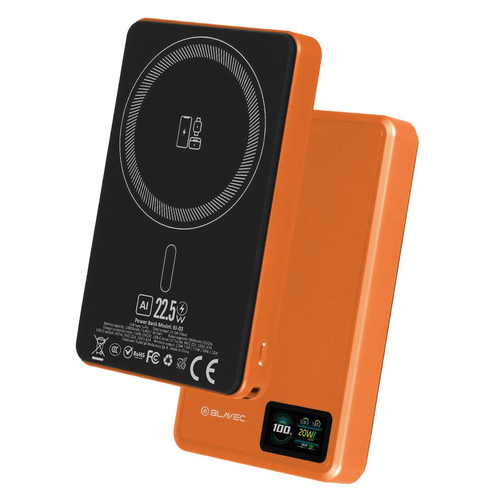 Blavec BJ-03 Slim 3v1 MagSafe powerbanka USB-C, 10000mAh, 22,5W, oranžová