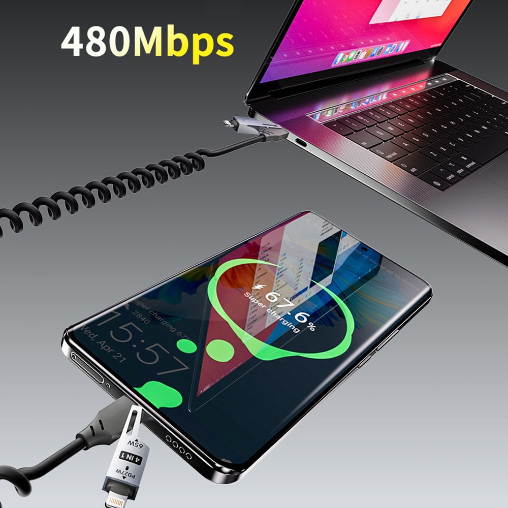 Dudao L20 Pro kábel 4v1 USB-A / USB-C - Lightning / USB-C, čierny