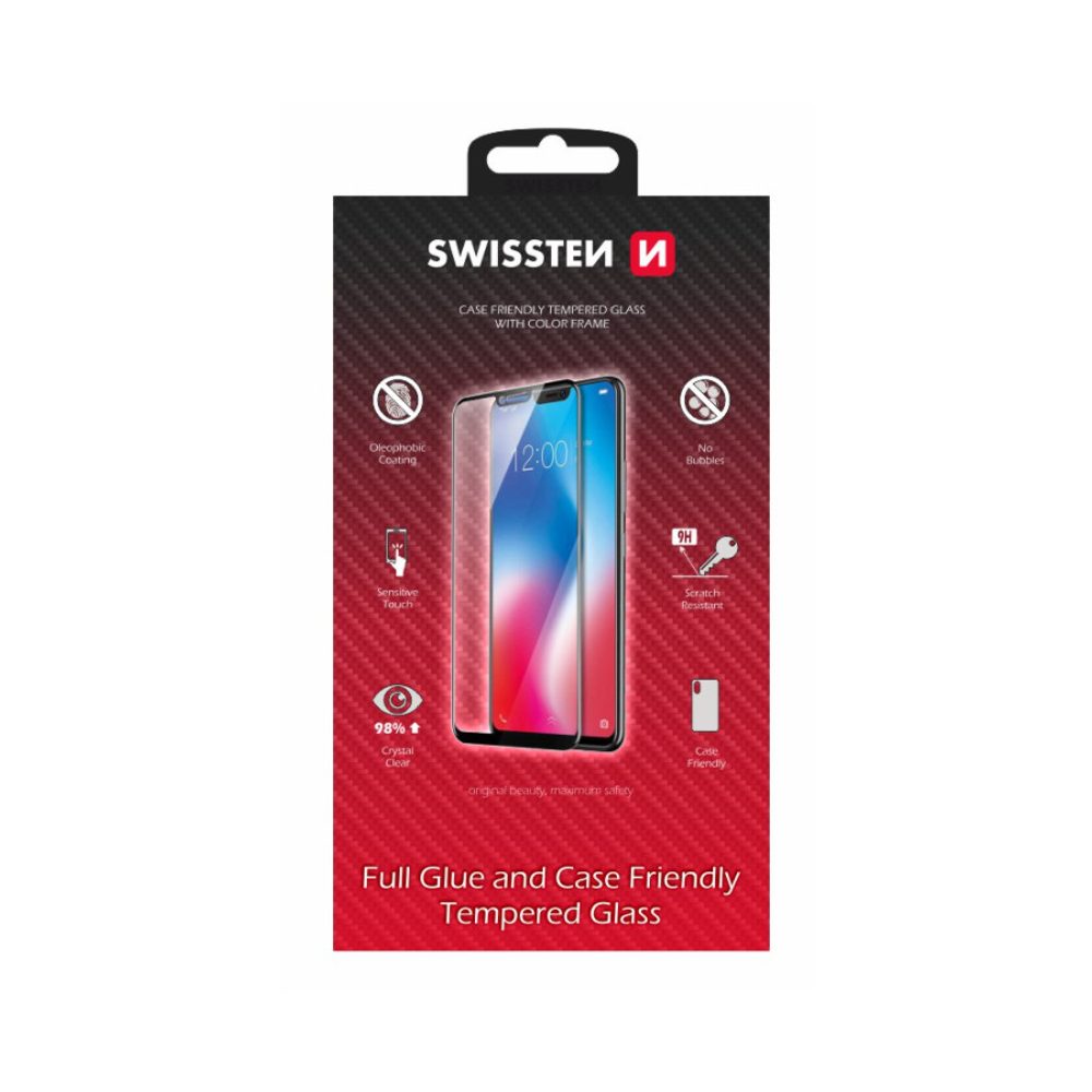 Swissten Full Glue, Color Frame, Case Friendly, Folie De Sticlă Securizată Protectoare, VIVO Y20s, Neagră