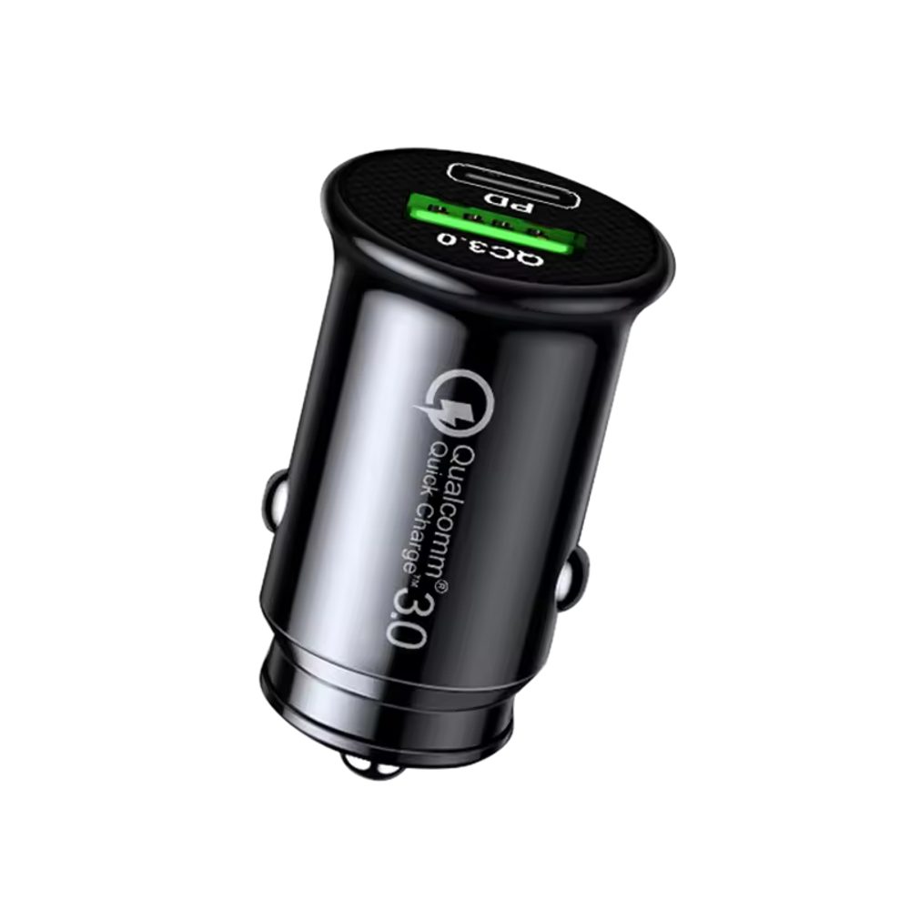 JP autós töltő 18W USB-C / USB, Power Delivery, gyorstöltés 3.0, fekete