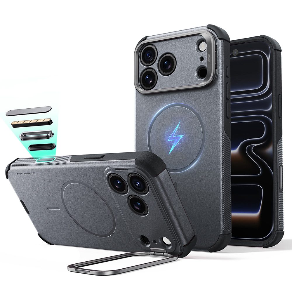 Husă ESR Cyber Armor Kickstand, iPhone 17 Pro / 18 Pro, gri