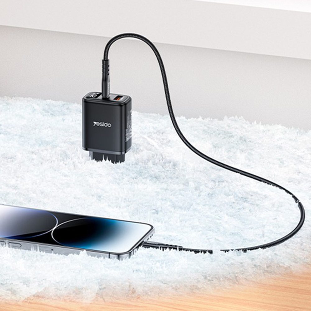 Yesido adaptér (YC68) s digitálnym displejom, USB + USB-C, čierny