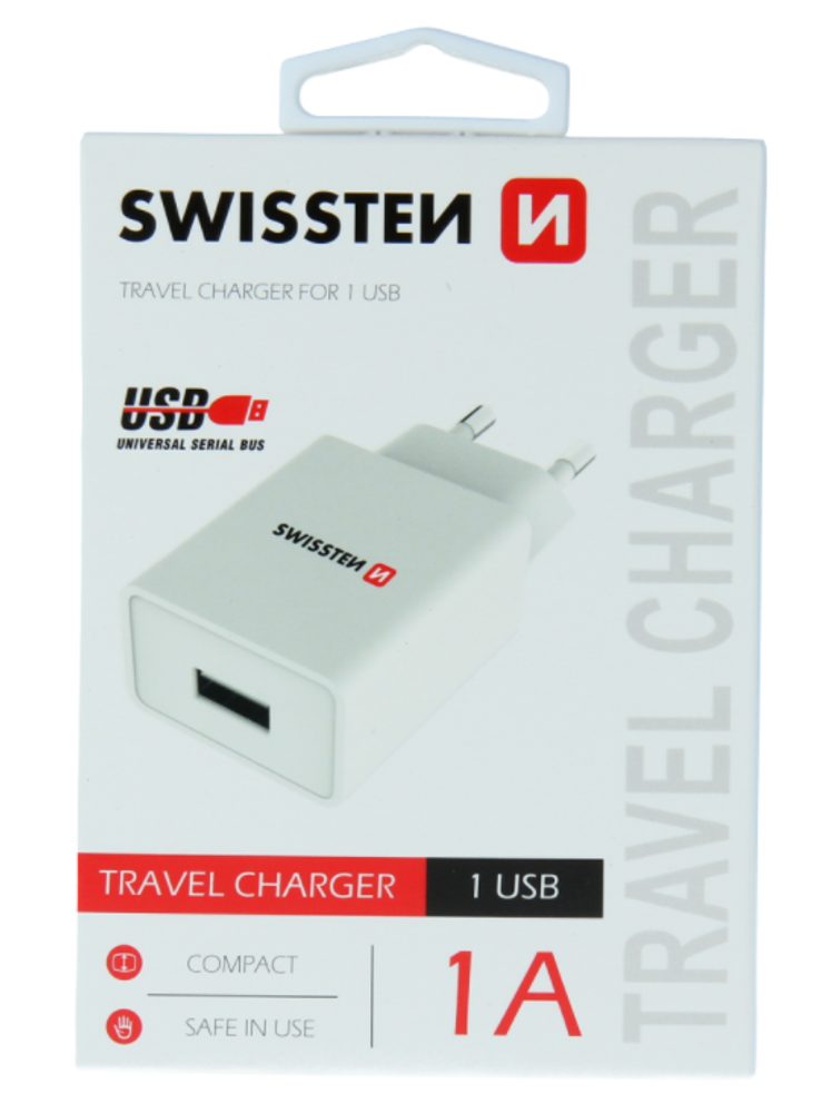 Swissten Hálózati Adapter Smart IC 1x USB, 1A Teljesítmény, Fehér