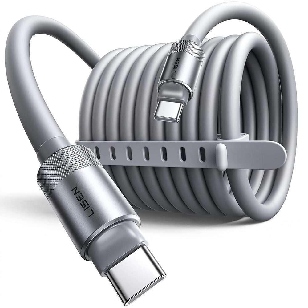 Cablu Lisen L115 USB-C - USB-C, 100 W, 3 m, gri