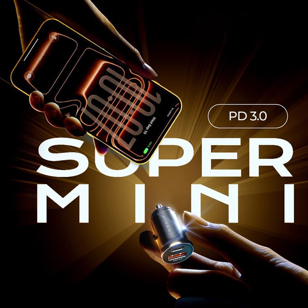 Lisen Autonabíjačka USB-A + USB-C s USB-C káblom, 12V–24V, čierna