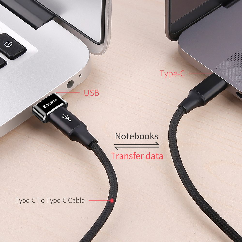 Baseus Adapter USB-C Na USB-A, 3A, črn