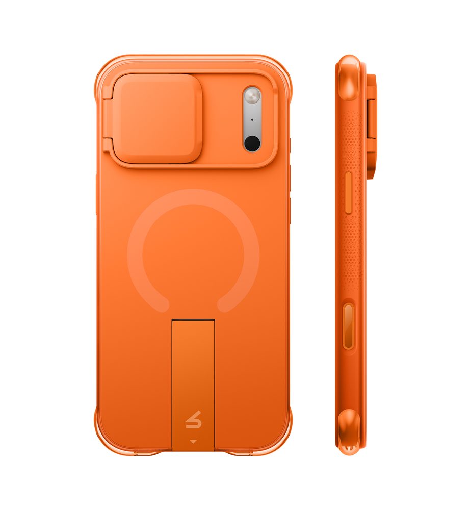 Husă Suritch AirBounce Bumper MagSafe cu Suport și Protecție Cameră, iPhone 17 Pro Max / 18 Pro Max, portocaliu