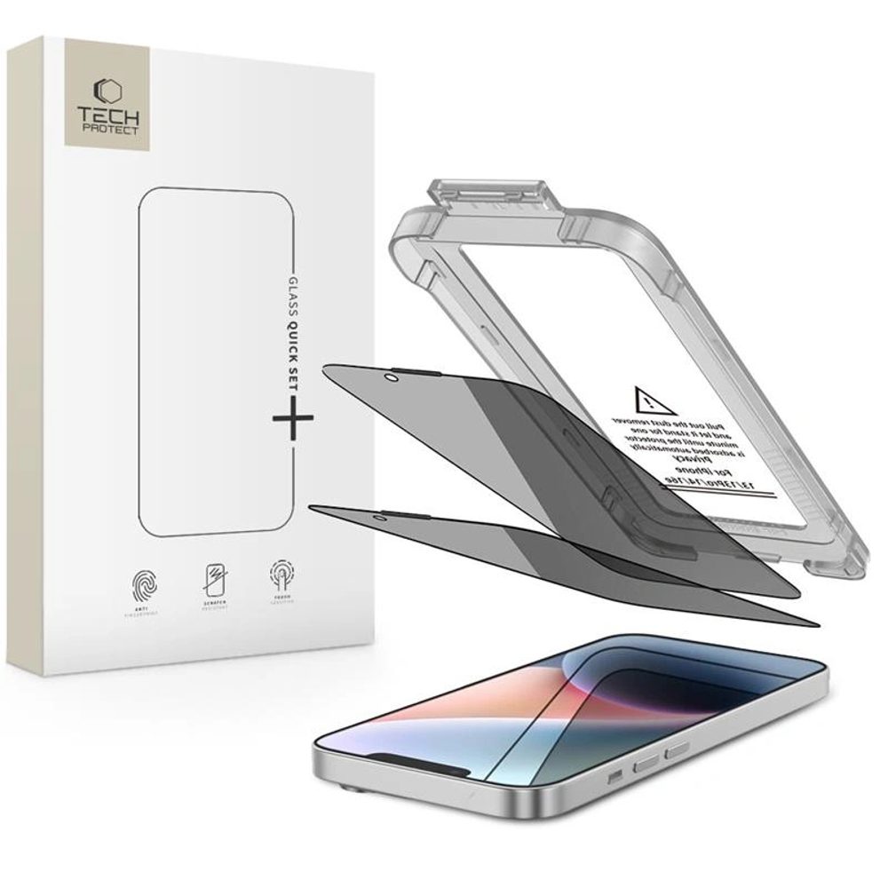 Levně Tech-Protect Privacy Tvrzené sklo Quick Set+, iPhone 13 / 13 Pro / 14 / 16e / 17e, 2 kusy