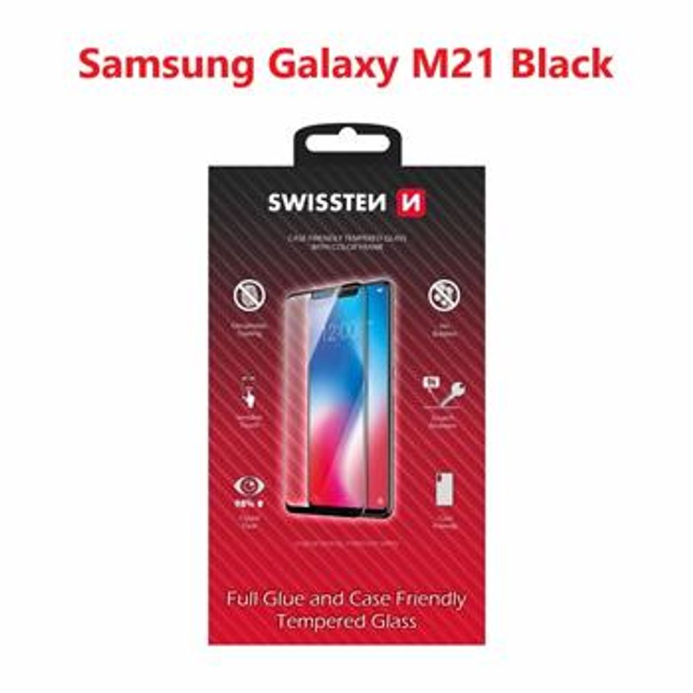 Swissten Full Glue, Color Frame, Case Friendly, Zaščitno Kaljeno Steklo,Samsung Galaxy M21, črno