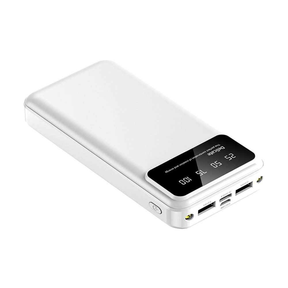 Powerbanka 20000mAh, 2x USB, s LED svetlom, biela