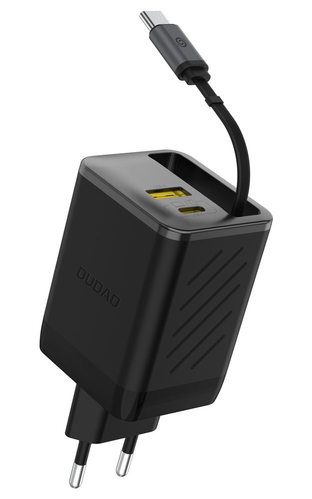 Dudao A67EU încărcător cu cablu USB-C retractabil integrat, GaN 67W, PD, negru
