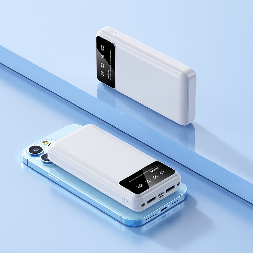 Powerbanka 20000mAh, 2x USB, s LED svetlom, biela
