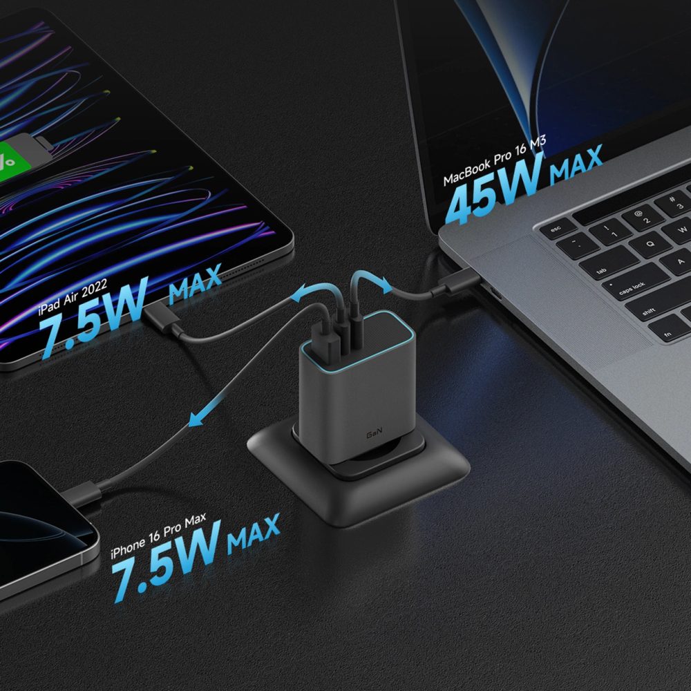 Cuktech CUKAD653EUGR nabíjačka, 2x USB-C + USB-A, 65W, GaN, sivá