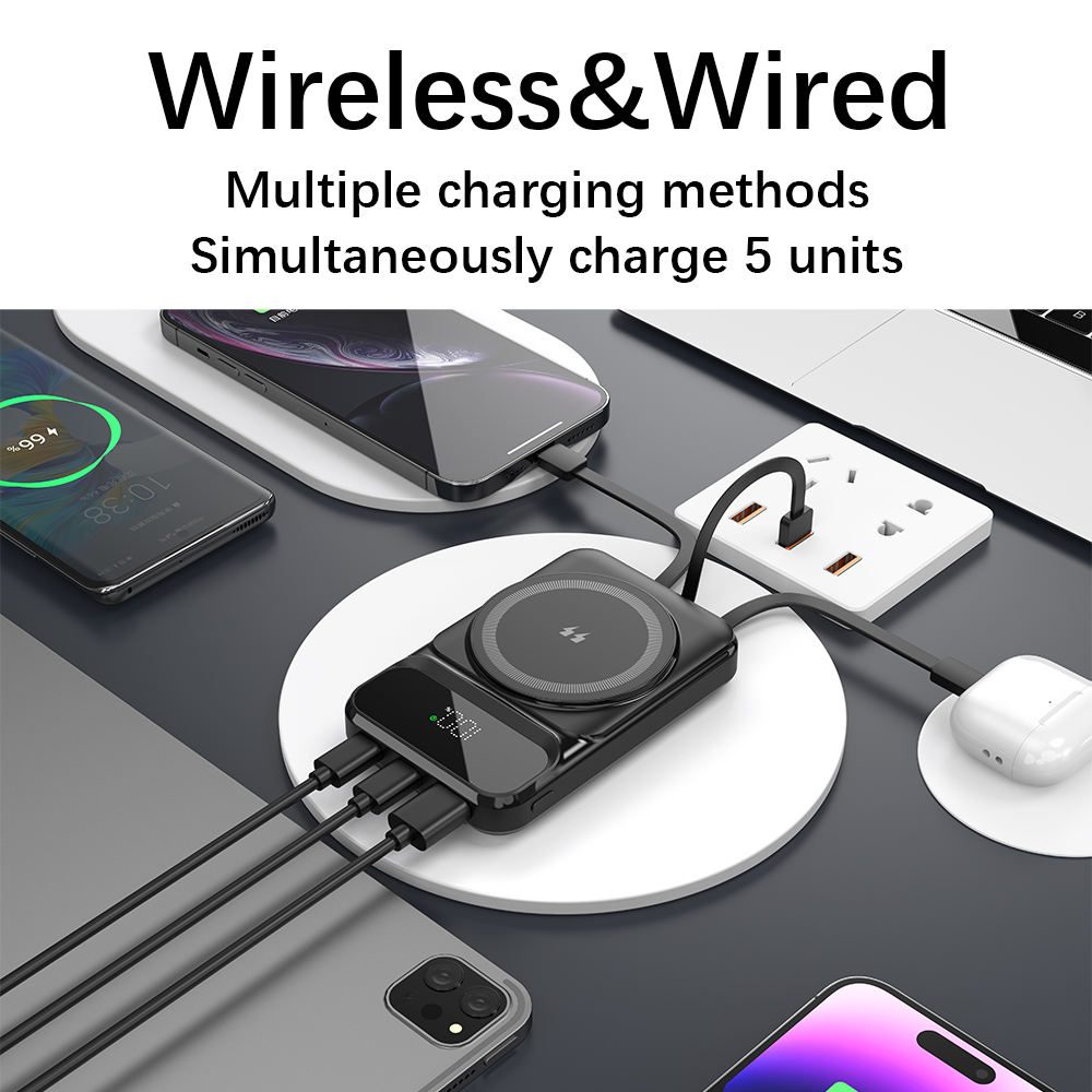 MagSafe 15W bezdrôtová PowerBanka, 10 000 mAh s 3 integrovanými káblami, veľkosť S, čierna