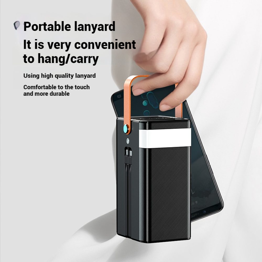 Powerbanka 120 000 mAh, 22,5W PD, 4 USB + 2 káble, LED svetlá, biela