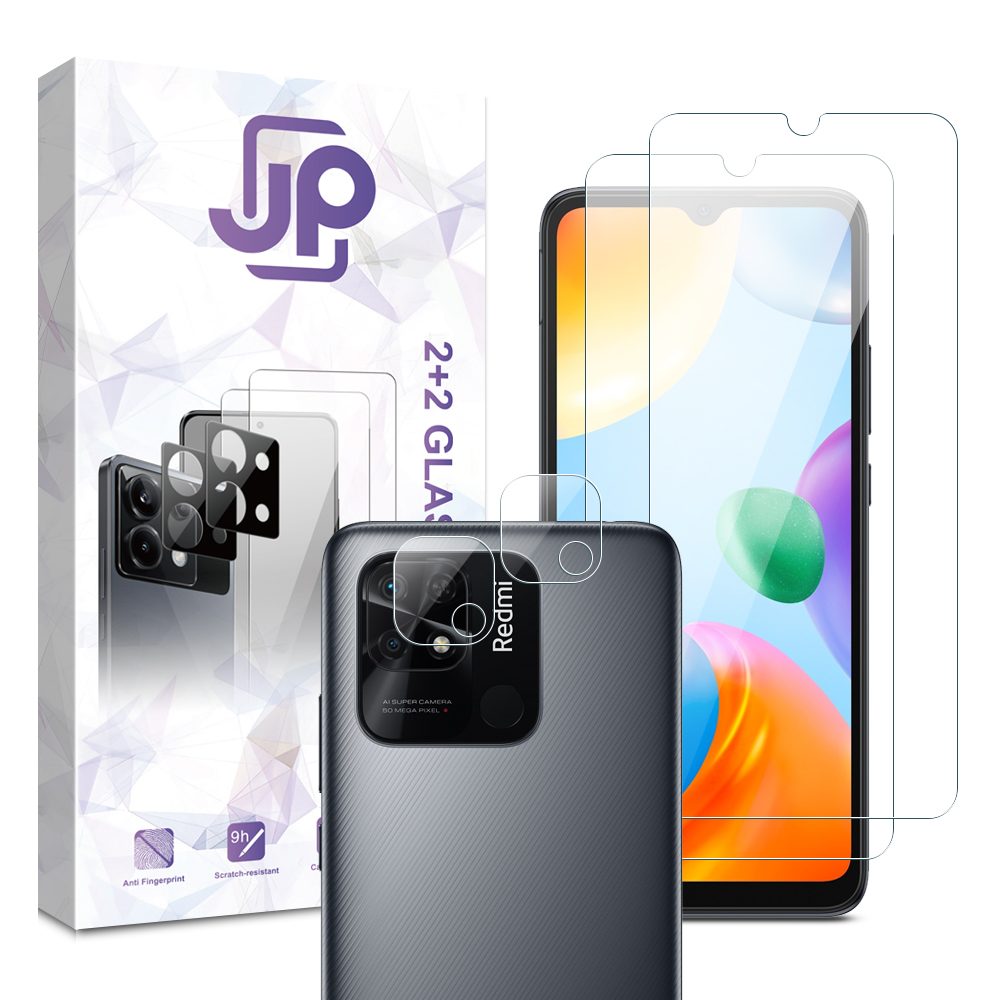 JP Combo pack, Sada 2 tvrzených skel a 2 sklíček na fotoaparát, Xiaomi Redmi 10C