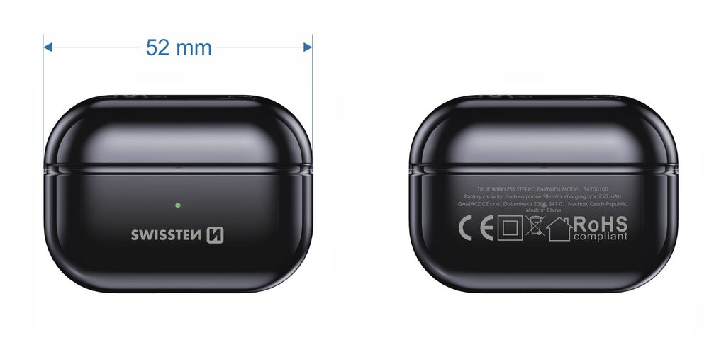 Swissten MiniPODS TWS Brezžične Slušalke Bluetooth, črne Barve