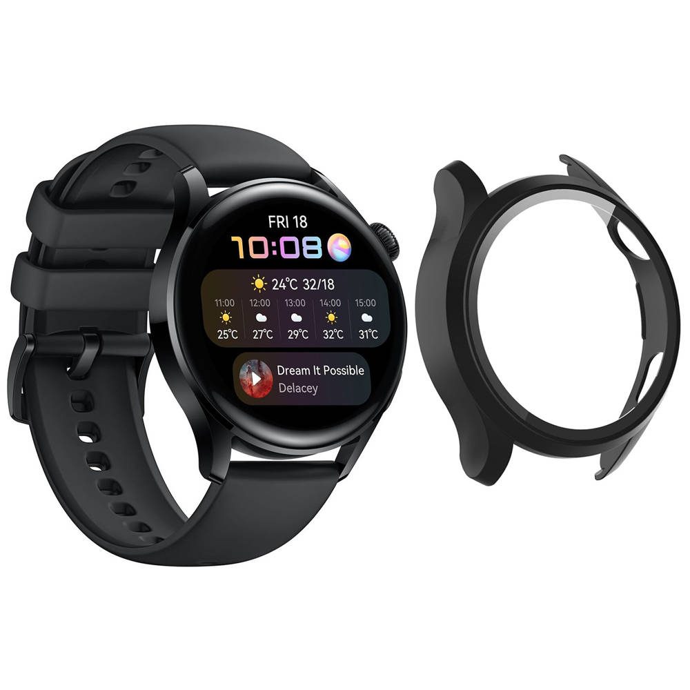 Husă 2 în 1 Cu Folie De Sticlă, Pentru Huawei Watch GT 2, 42 Mm, Neagră