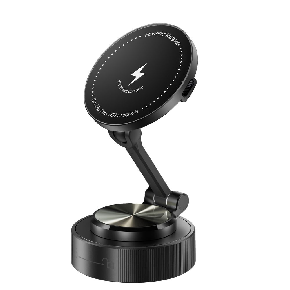 Levně 360° 15W magnetický bezdrátový přísavný držák telefonu s nastavitelným ramenem, černý, C48