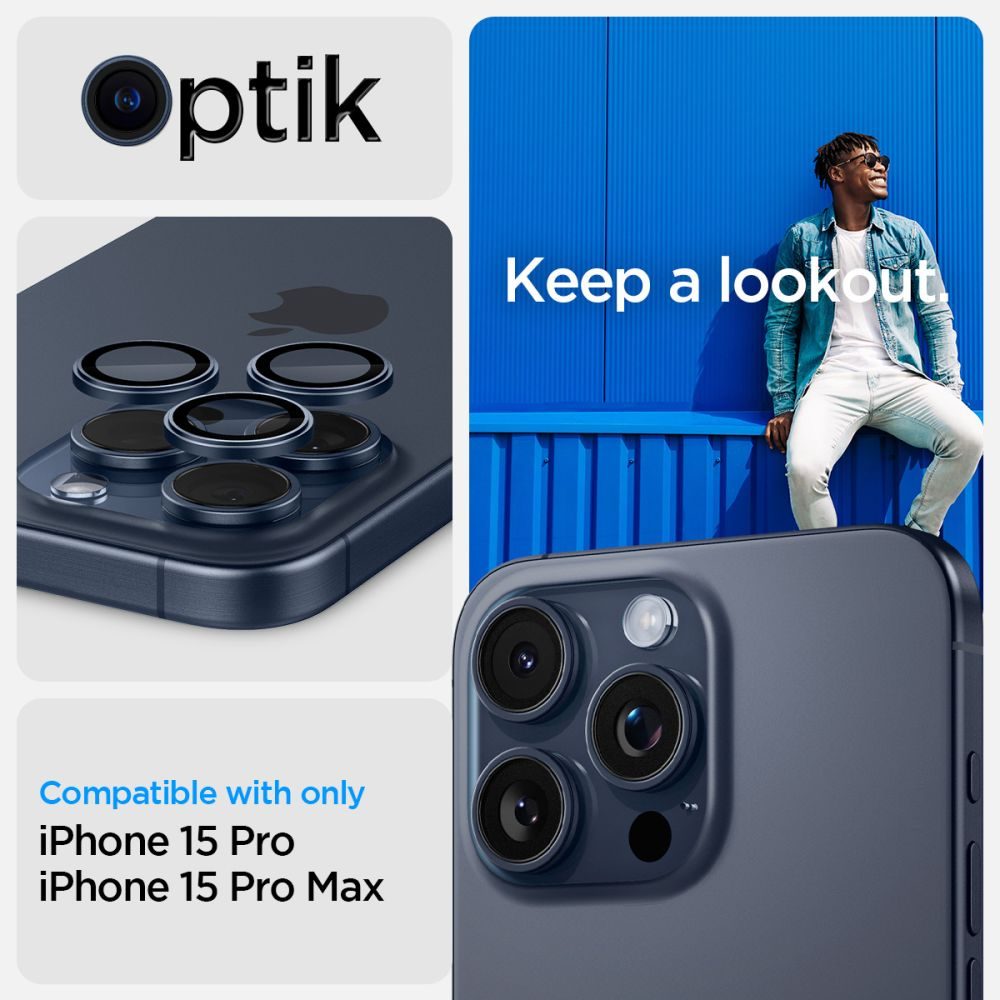 Spigen Optik.TR Ez Fit Zaščita Za Kamero, 2 Kosa, IPhone 14 Pro / 14 Pro Max / 15 Pro / 15 Pro Max, Modra