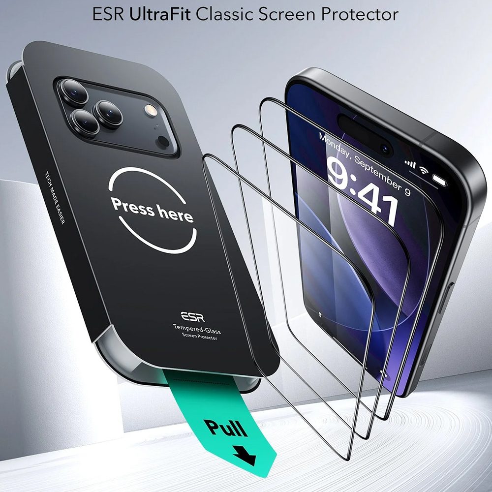 ESR Tvrdené sklo UltraFit, iPhone 17 Pro Max, 3 kusy