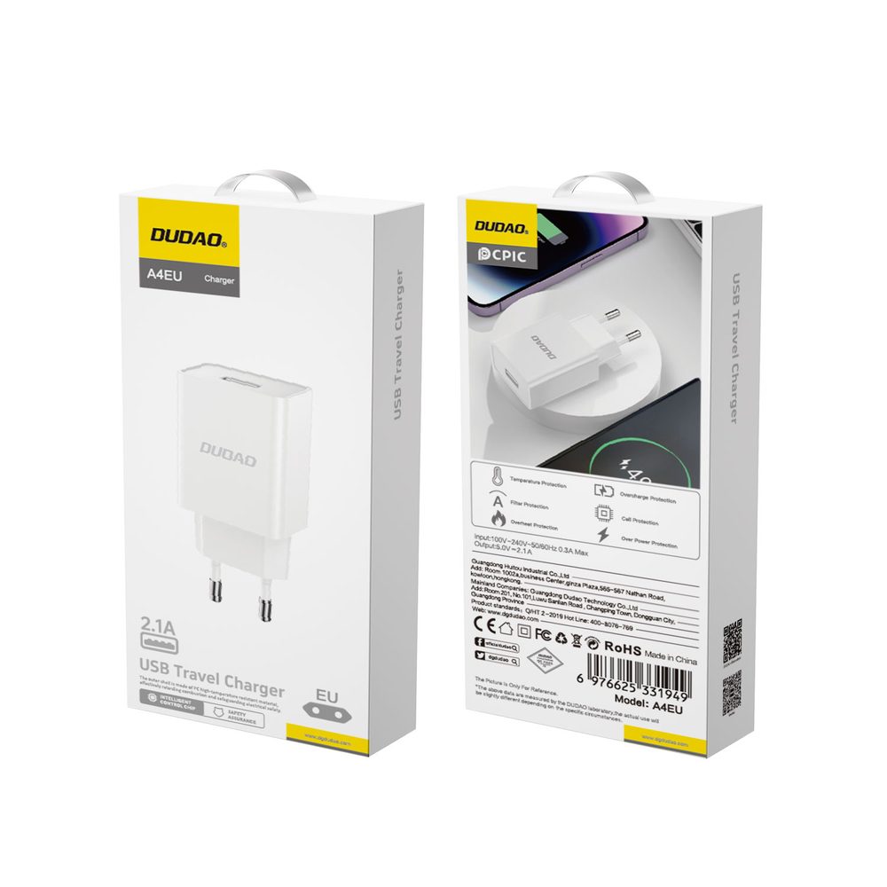 Dudao A4EU nabíjačka USB-A, 2,1A, biela