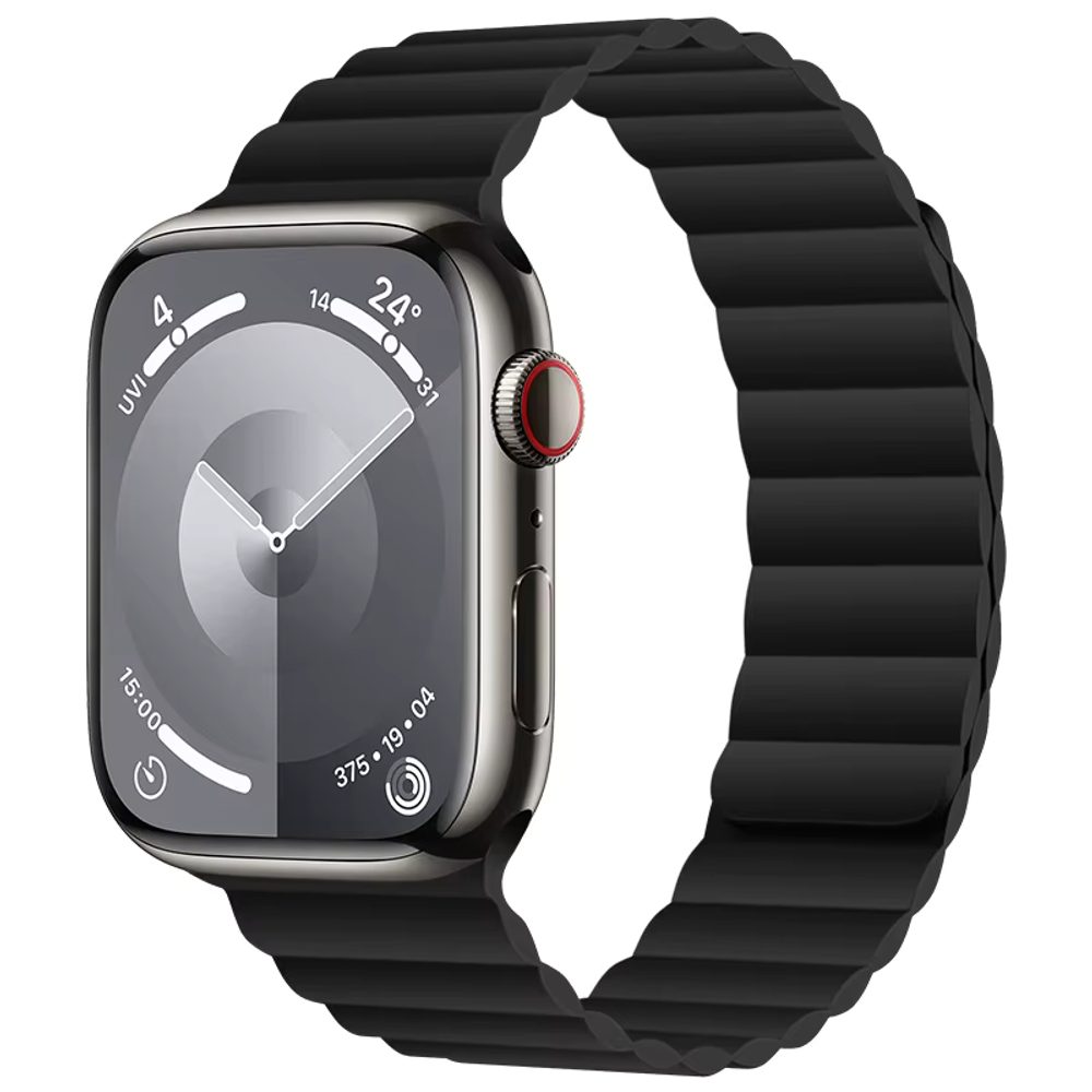 JP Szilikon mágneses szíj, Apple Watch 4 / 5 / 6 / 7 / 8 / 9 / 10 / SE / ULTRA 1 / 2 (44 / 45 / 46 / 49 mm), fekete