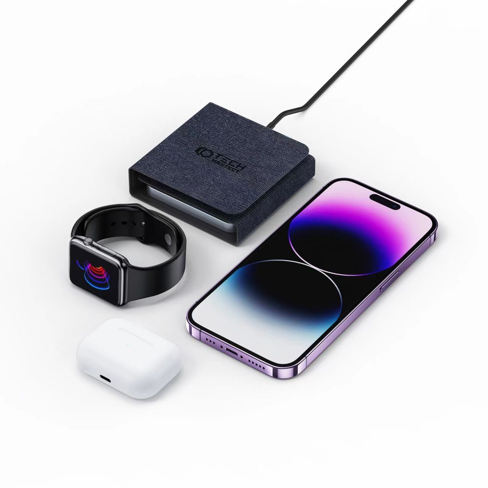 Tech-Protect QI15W-A31 3in1 MagSafe Mágneses Vezeték Nélküli Töltő, Fekete