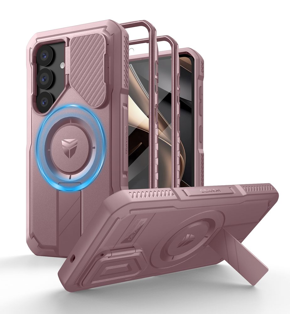 Dexnor MagSafe 360 Kickstand Camprotector obal Samsung Galaxy S25 Plus, růžový