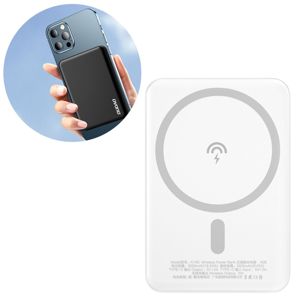Dudao vezeték nélküli powerbank MagSafe, 5000mAh, fehér (K14S)