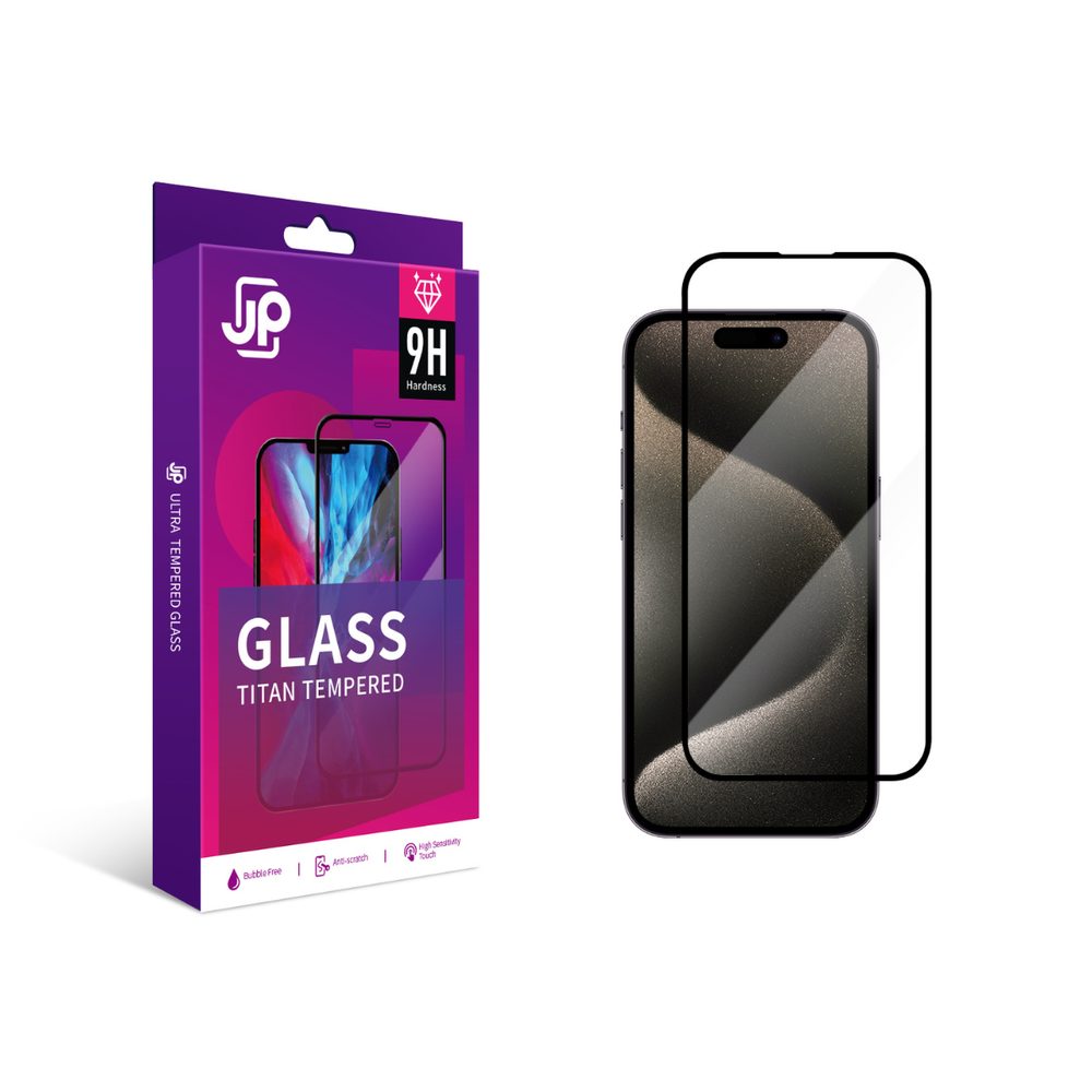 JP Titan extra odolné tvrzené sklo, iPhone 15 / 16, černé