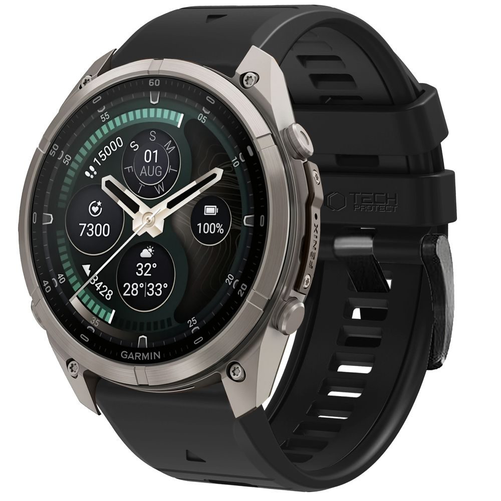 Tech-Protect Silicone narukvica, Garmin Fenix 5 / 6 / 6 Pro / 7 / 8 / 8 Pro / E / 9 / 9 Pro (47 mm), crna