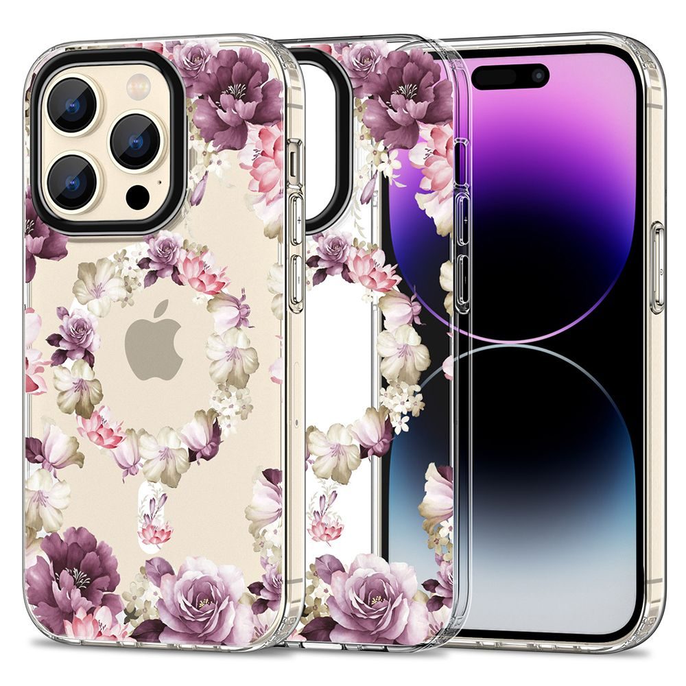 Tech-Protect Magmood, IPhone 15 Pro, Růžové Květiny