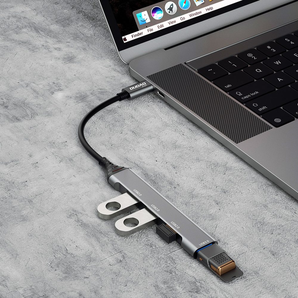 Dudao HUB A16T, 4v1, USB-C - 4x USB-A (3x USB2.0 / USB3.0), 6,3 Cm, černý