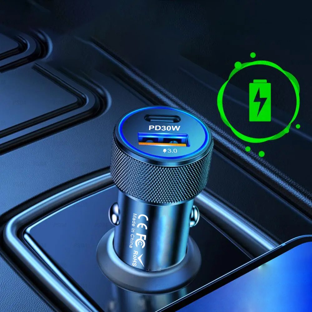 Techsuit nabíjačka do auta (C2), USB + USB-C, čierna