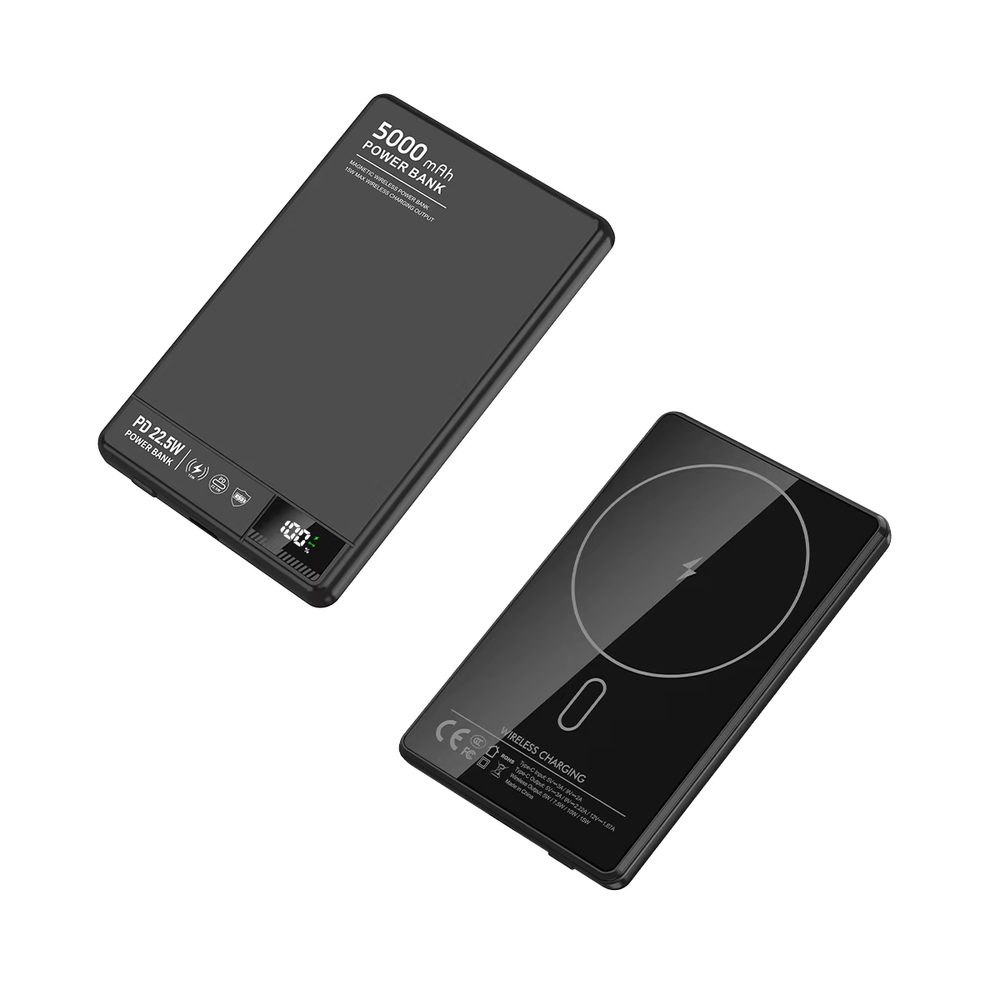 Levně UltraThin MagSafe 15W Bezdrátová powerbanka 5000 mAh s LED displejem a podporou nabíjení Apple Watch, černá