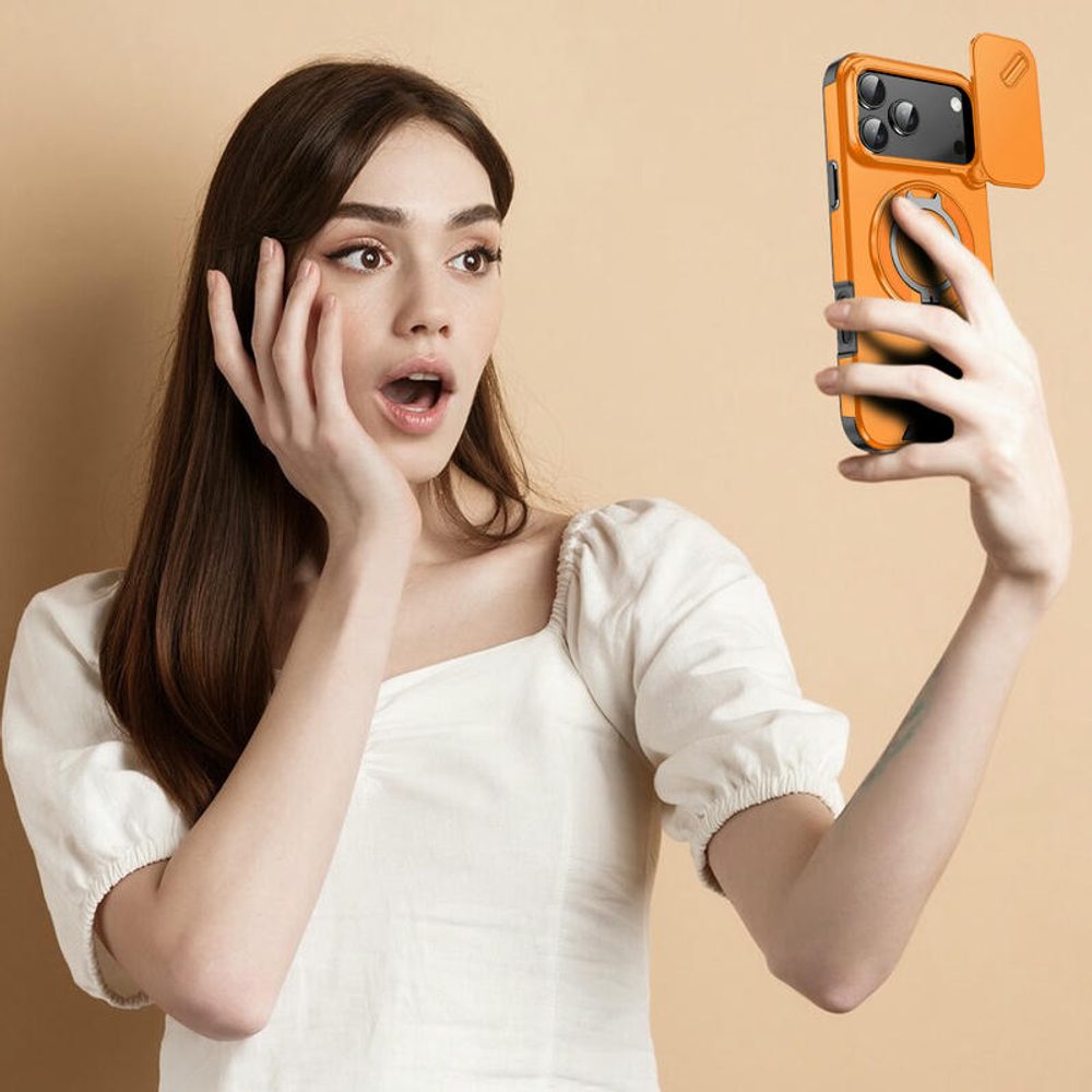 Camslide Stand obal, iPhone 17 Pro Max, oranžový