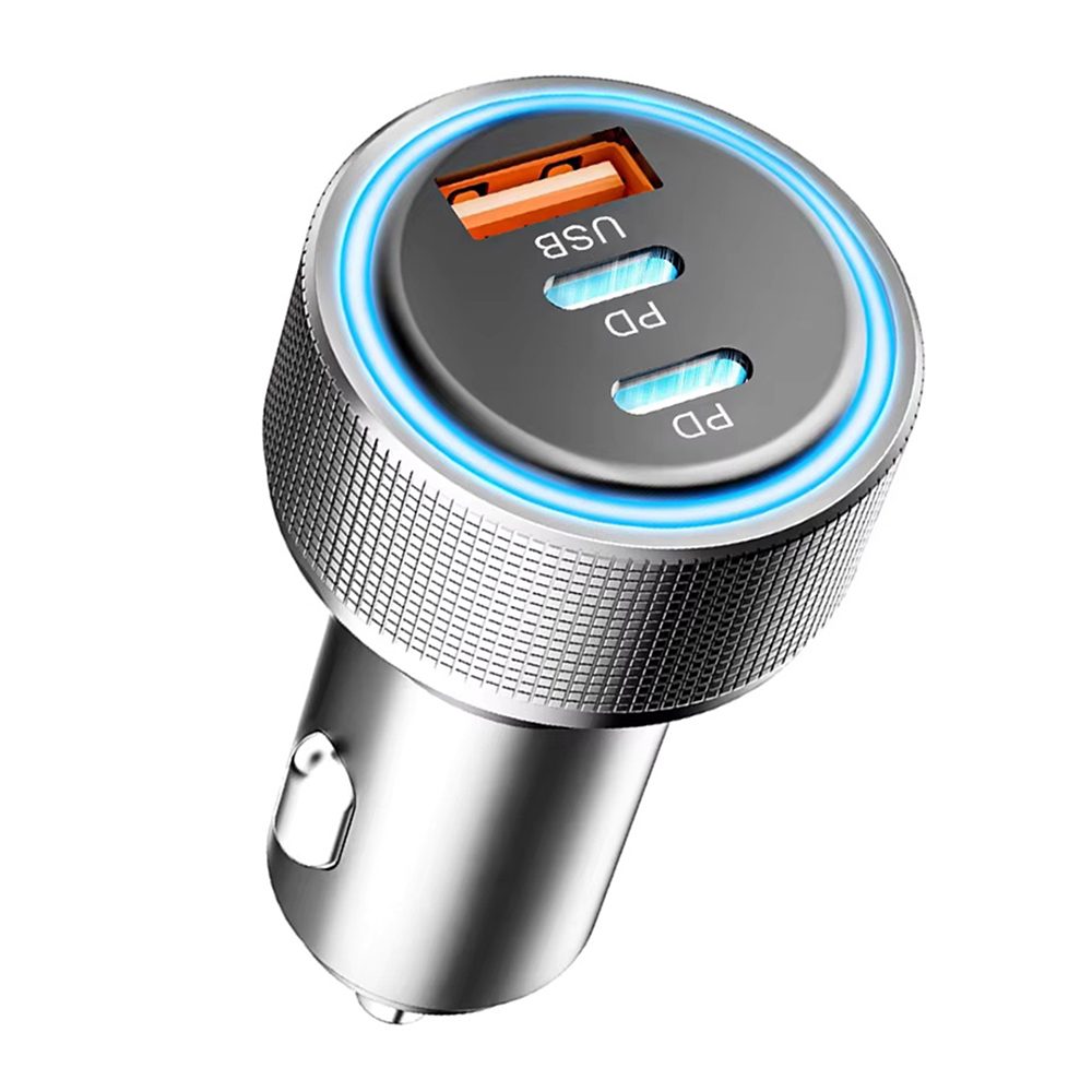 Techsuit autonabíjačka (C6), USB + 2× USB-C, 60W, strieborná