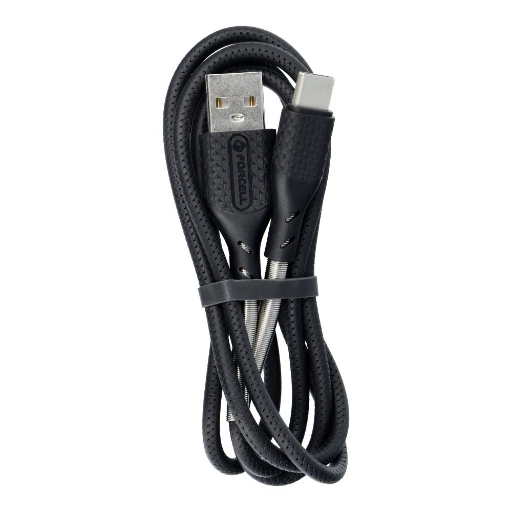 Forcell Carbon Kábel, USB - USB-C, QC3.0, 3A, CB-02B, Fekete, 1 Méter