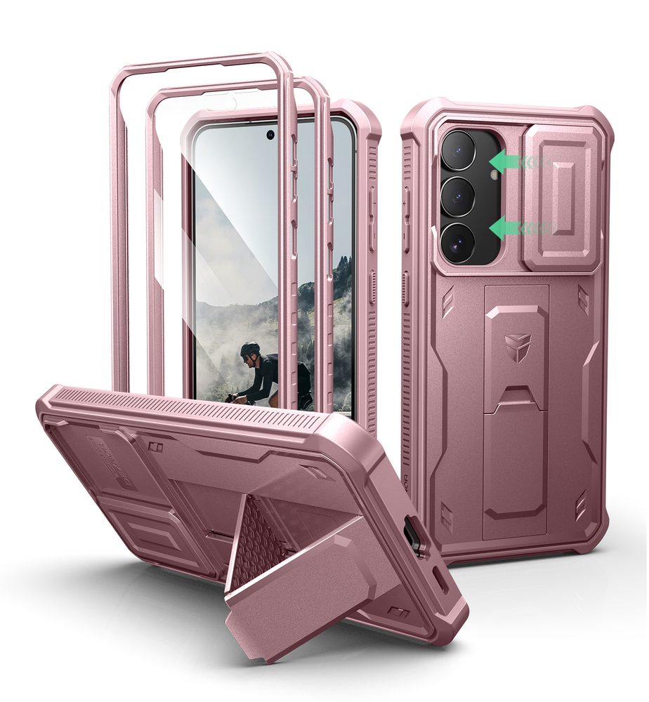 Levně Dexnor 360 Kickstand Camprotector obal Samsung Galaxy S25 FE, růžový